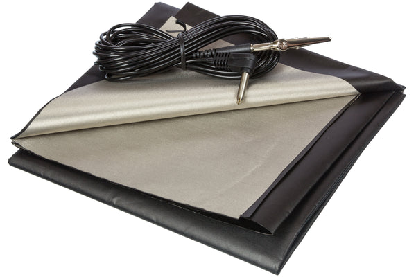 Black and Silver RFID Blocking Faraday Shielded Fabric: Radiation WIFI & RF Shielding: 40x40 Nickel & Copper EMF Identity Theft Blocker for your Wallet Phone or Laptop. Includes 20' Grounding Cord