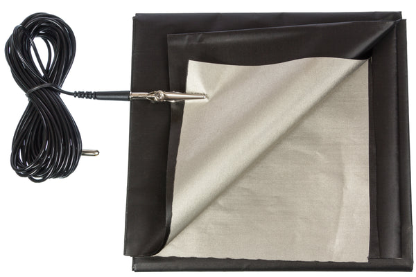 Black and Silver RFID Blocking Faraday Shielded Fabric: Radiation WIFI & RF Shielding: 40x40 Nickel & Copper EMF Identity Theft Blocker for your Wallet Phone or Laptop. Includes 20' Grounding Cord
